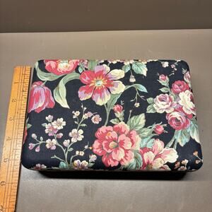 Vintage Travel Jewelry Box Organizer Case Floral Mirror Inside Excellent